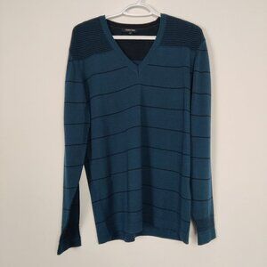 Fabrika Men's Striped Wool Sweater Size Large V-neck Quiet Luxury Old Money